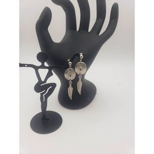 Native American Pewter Posts w/Small Shields w/Engravings and Turquoise in cente